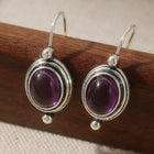 Vintage Boho Purple Gemstone Silver Plated Drop Earrings
