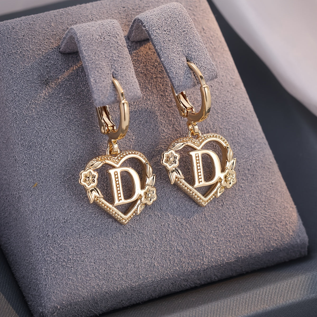 Dainty Initial Heart Hoop Earrings