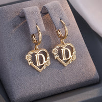 Dainty Initial Heart Hoop Earrings