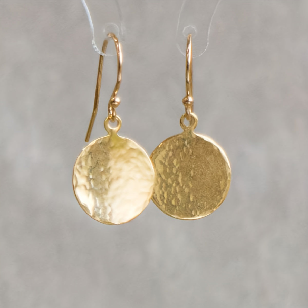 Round Shape Hammered Zinc Alloy Disc Drop Earrings