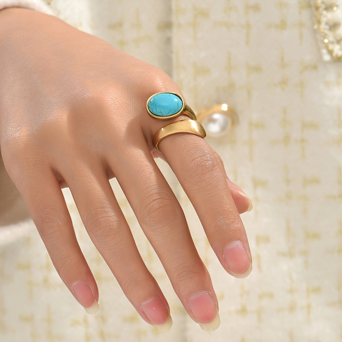 Bohemian Turquoise Gold Plated Open Band Ring