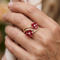 Red Zirconia Flower Ring