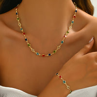 Multicolor Crystal Chain Necklace & Bracelet Jewelry Set