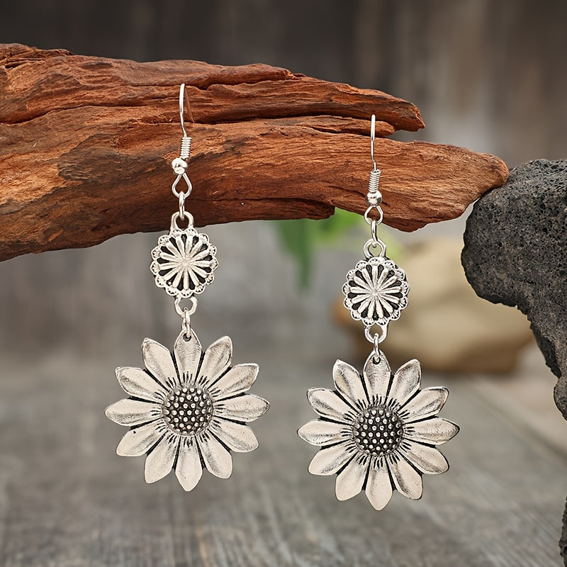 Vintage Bohemian Sunflower Drop Earrings