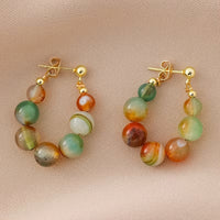 Boho Natural Stone Beaded Gold Plated Hoop Earrings