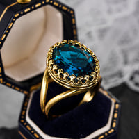 Elegant Gold Plated Oval Blue Stone Ring