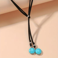 Bohemian Y-Design Double Turquoise Round Beads Necklace