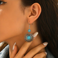 Vintage Boho Faux Turquoise Flower Drop Earrings