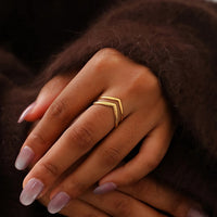 Double-Layer Gold V-Shaped Adjustable Statement Ring