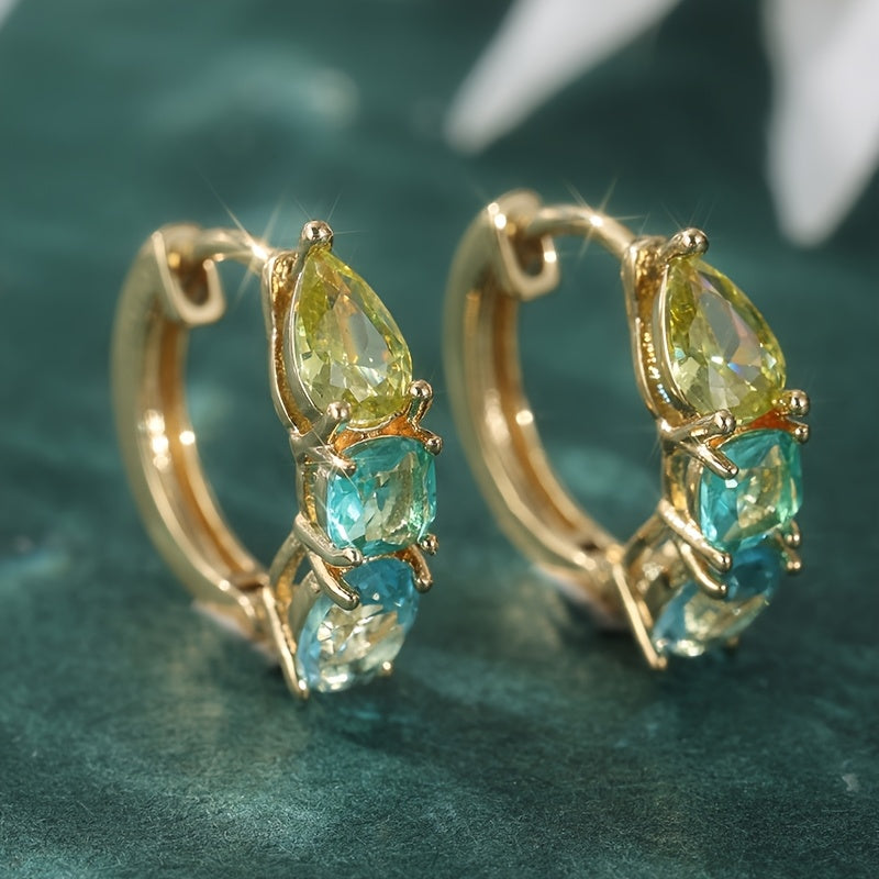 Blue Green Zirconia Circle Earrings