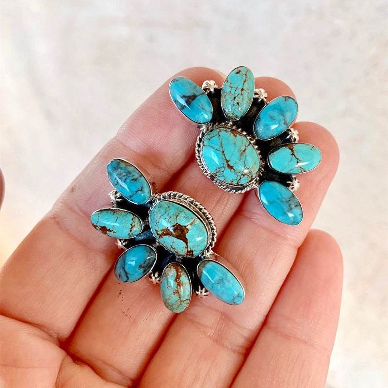 Bohemian Style Vintage Flowers Turquoise Earrings
