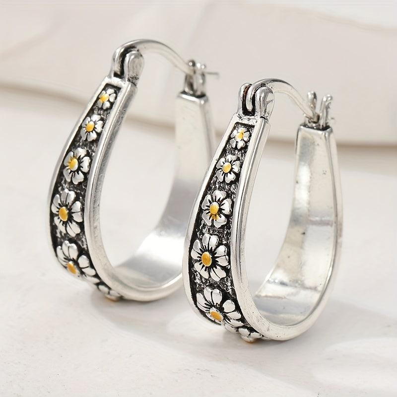 Vintage Hand-Cut Daisy Hoop Earrings