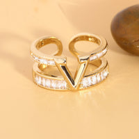 Elegant V-Design Open Zirconia Adjustable Double Ring