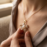 French Enamel Zirconia Flower Pendant Necklace