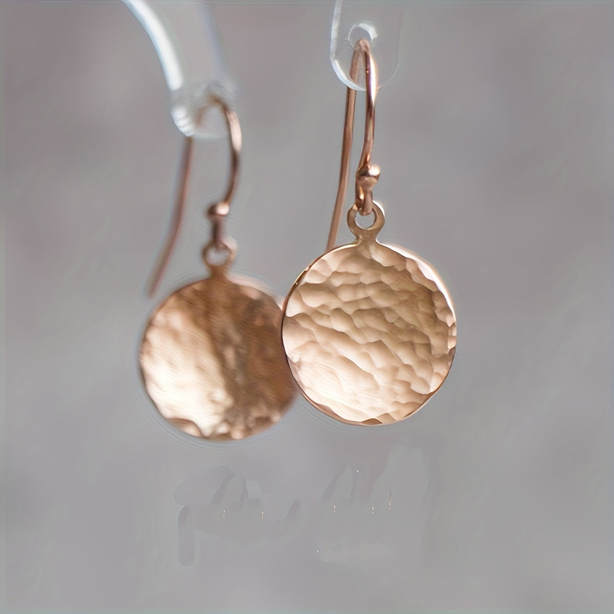 Round Shape Hammered Zinc Alloy Disc Drop Earrings