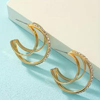 Vintage Gold C-Hoop Earrings with Pavé Crystal Detail