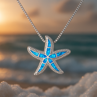 Silver Starfish Necklace with Blue Opal