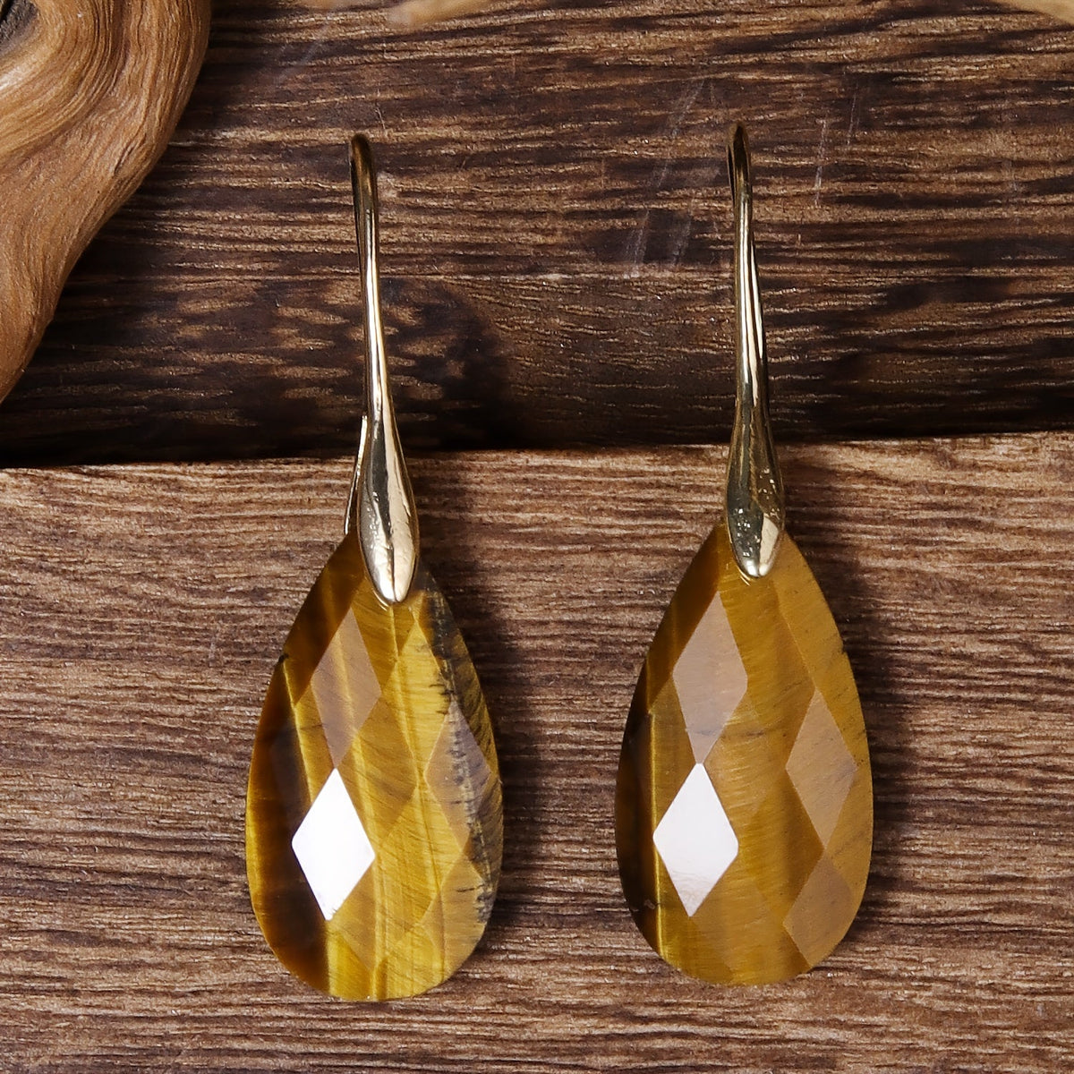 Bohemian Natural Stone Tiger Eye Drop Earrings