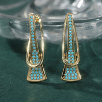 Elegant Gold Tone Synthetic Geometric Turquoise Earrings