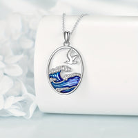 Sterling Silver Ocean Wave & Seagull Pendant Necklace