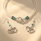 Double Layer Beaded Heart Charm Necklace And Bracelet Set