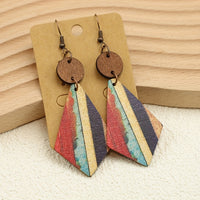 Bohemian Style Striped Wooden Inlay Drop Earrings