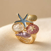 Boho Ocean Conch Shell Enamel Adjustable Ring