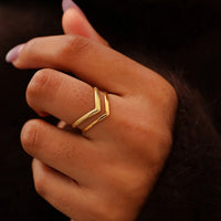Double-Layer Gold V-Shaped Adjustable Statement Ring