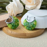 Vintage Vibrant Glass Floral Bead Dangle Earrings