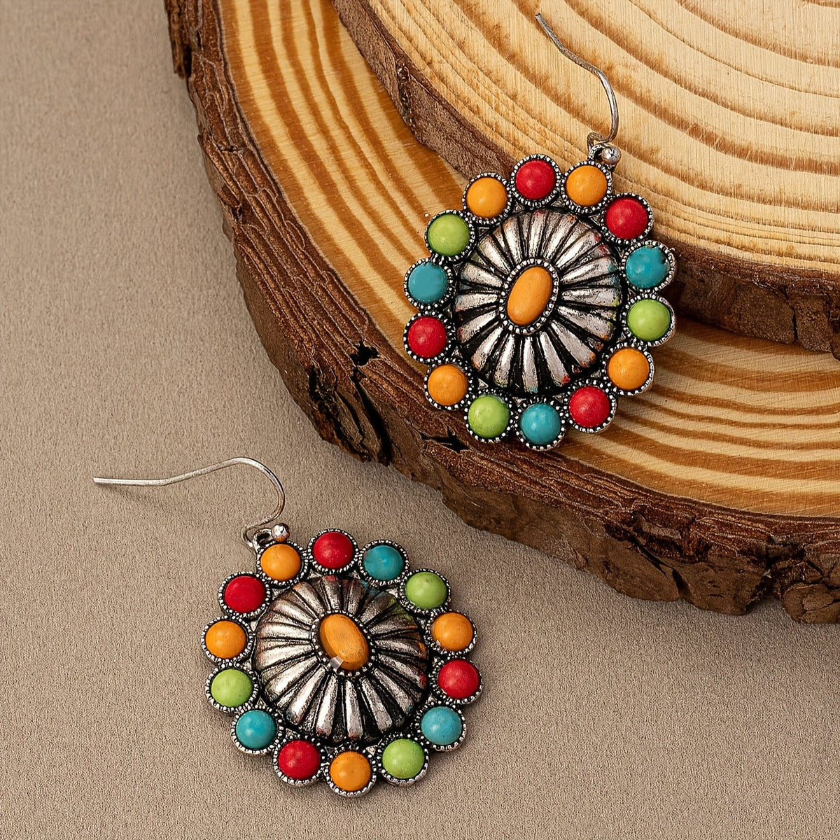 Vintage Sunburst Multistone Statement Earrings