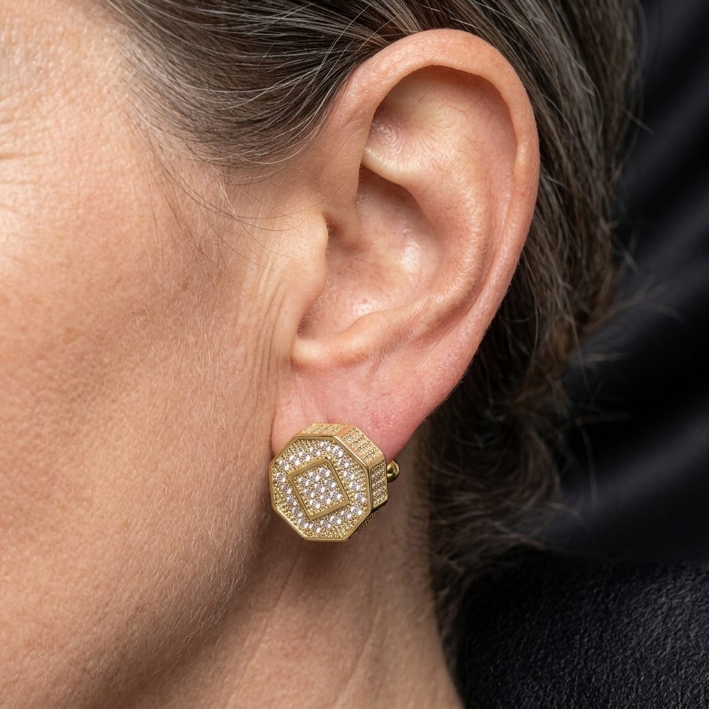 Octagonal Sparkling Zirconia Stud Earrings