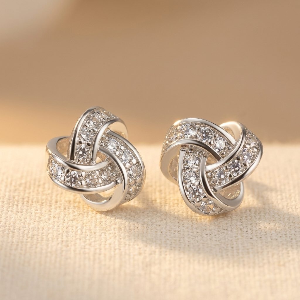 Love Knot Cross Design Anniversary Stud Earrings
