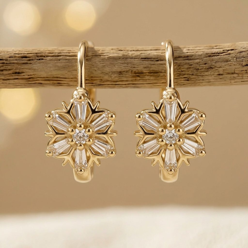 Minimalist Circle Snowflake Copper Earrings