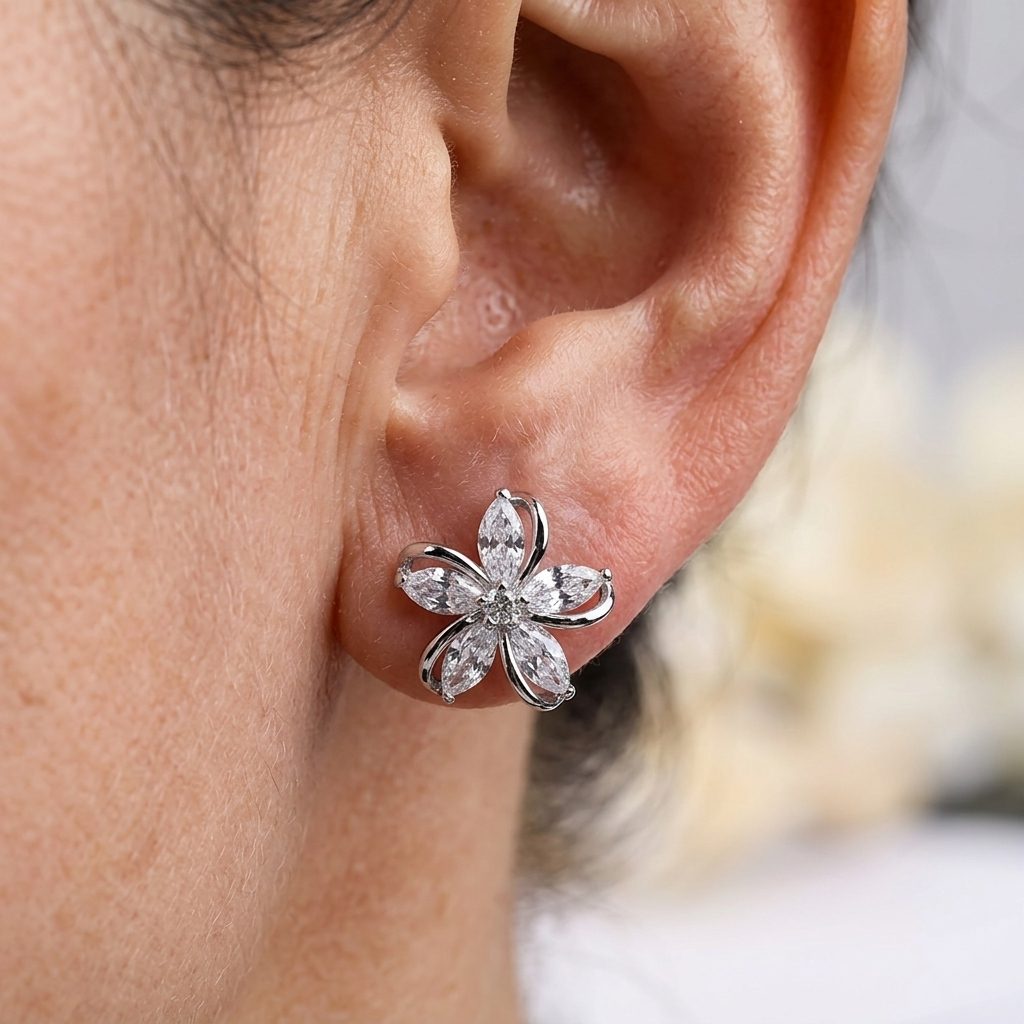Golden Plated Synthetic Zirconia Stud Earrings