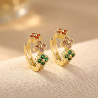 Turquoise Cubic Zirconia Flower Hoop Earrings