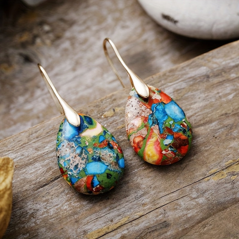 Multicolor Jasper Teardrop Dangle Earrings