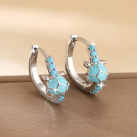 Vintage Turquoise Turtle Round Hoop Earrings