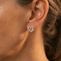 Elegant Silver Plated Crystal Heart Stud Earrings