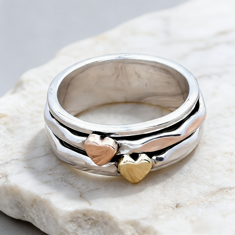 Bohemian Retro Two Tone Heart Wide Ring