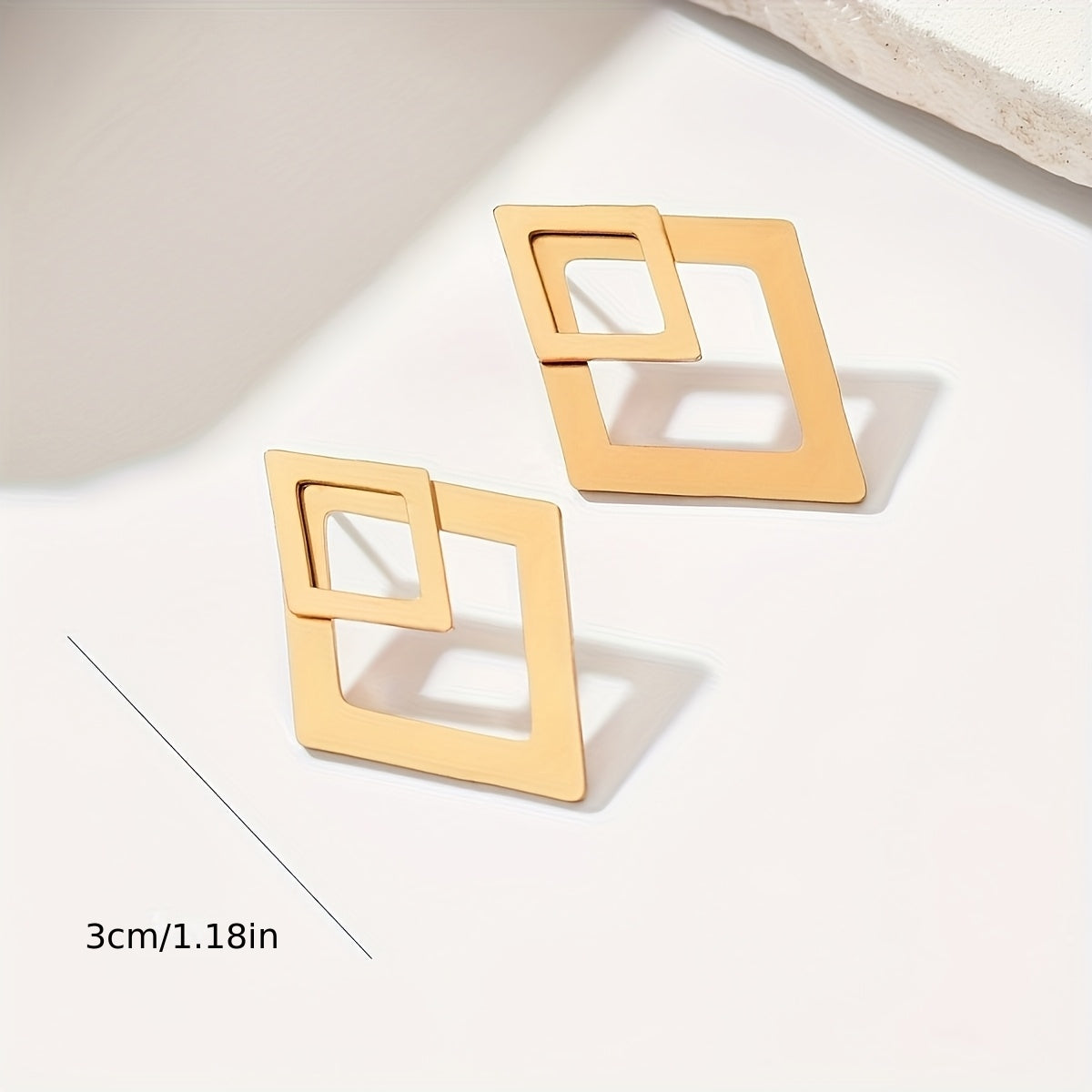 Elegant Double Rhombus Gold Statement Earrings