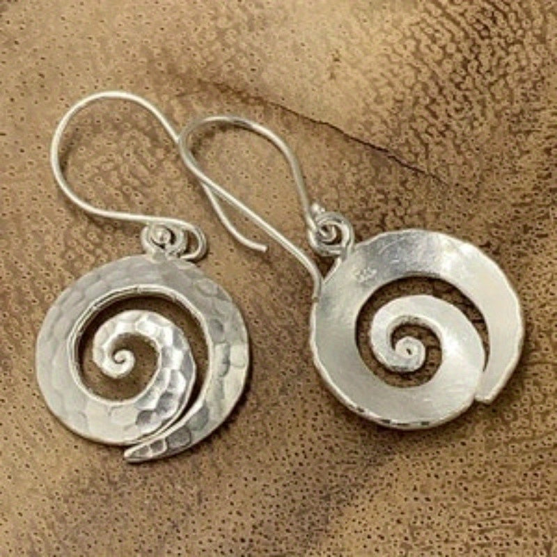 Artisan Spiral Hammered Silver Drop Earrings