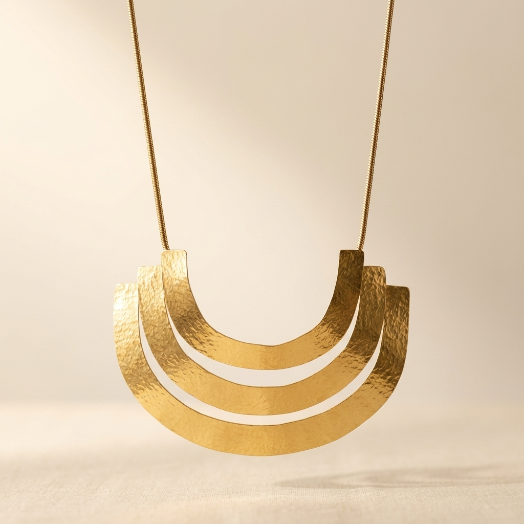 Sculptural Hammered Gold Statement Necklace