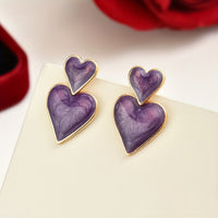 Elegant Bohemian Purple Double Heart Drop Earrings