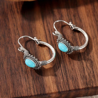 Vintage Retro Style Elongated Turquoise Round Splicing Earrings
