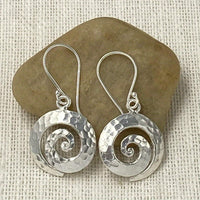 Artisan Spiral Hammered Silver Drop Earrings
