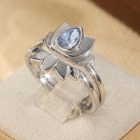 Vintage Retro Style Teardrop Zirconia Lotus Flower Ring