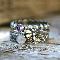 Vintage Handmade Dragonfly Purple Zirconia Ring
