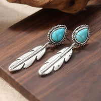 Retro Tribal Turquoise Feather Drop Earrings