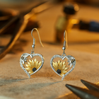 Vintage Sunflower Bee Heart Dangle Earrings