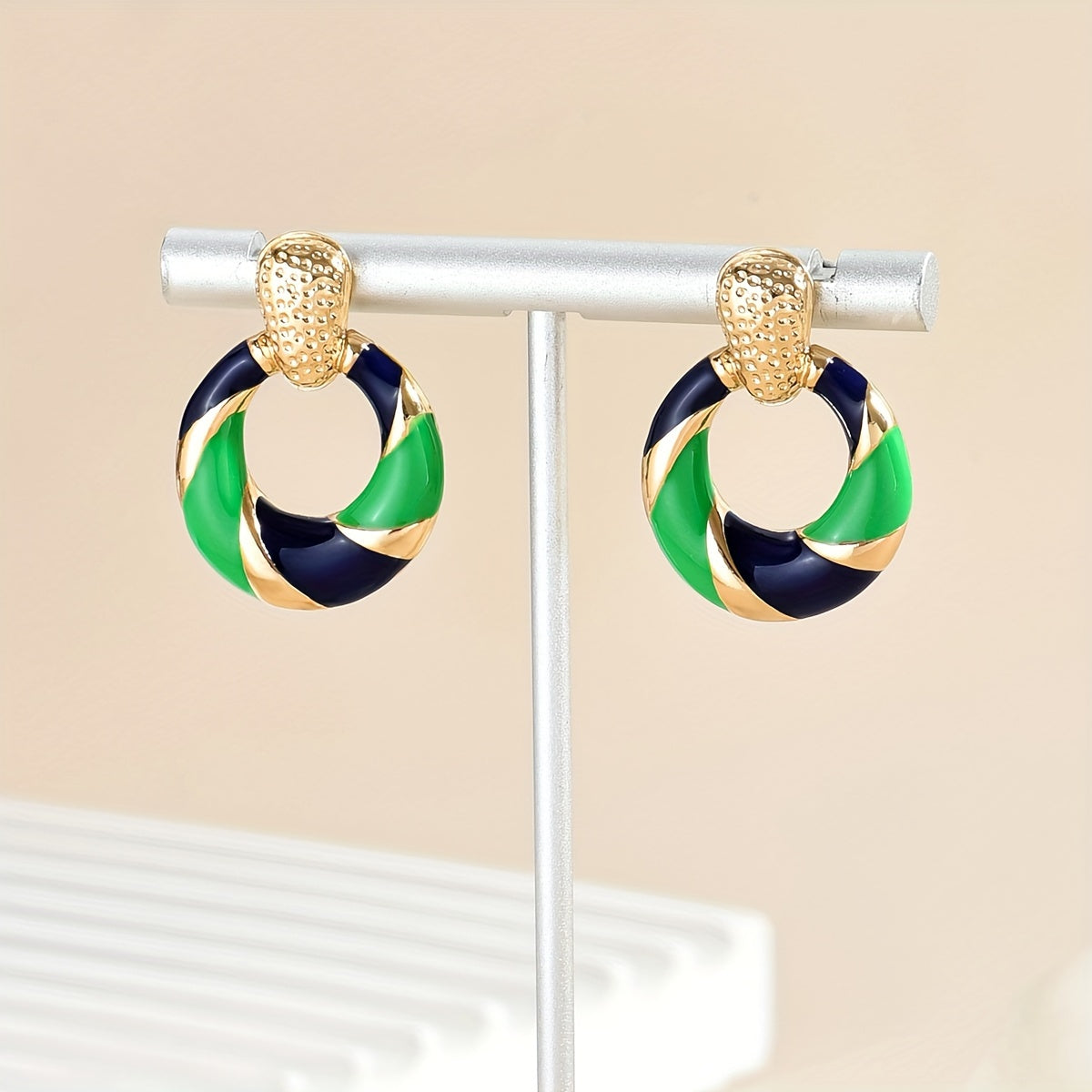 Color Block Enamel Spiral Statement Earrings